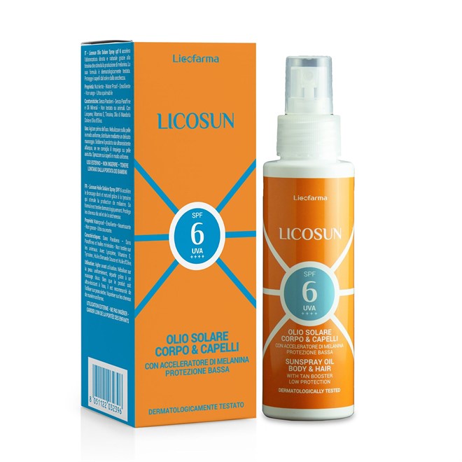 Licosun Olio Solare Spray Corpo & Capelli SPF 6 Protezione UVA e UVB