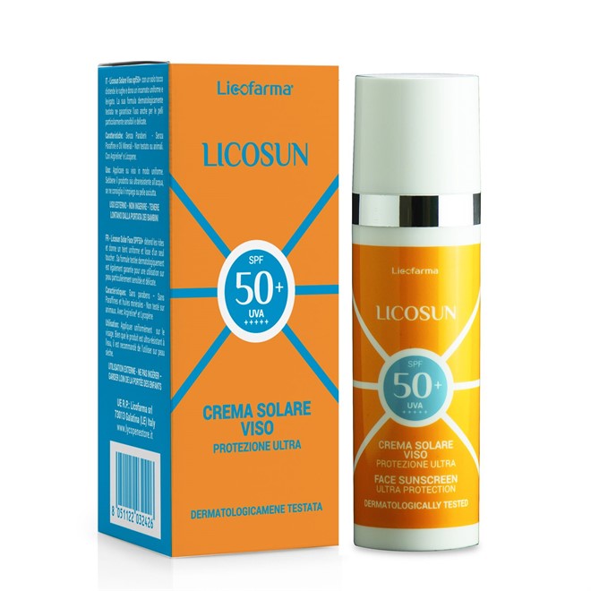 Licosun Crema Solare Viso Antiage con Peptidi e Licopene SPF 50+ Protezione Molta Alta UVA e UVB